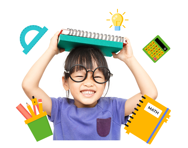 portrait smiling girl carrying books head against white background