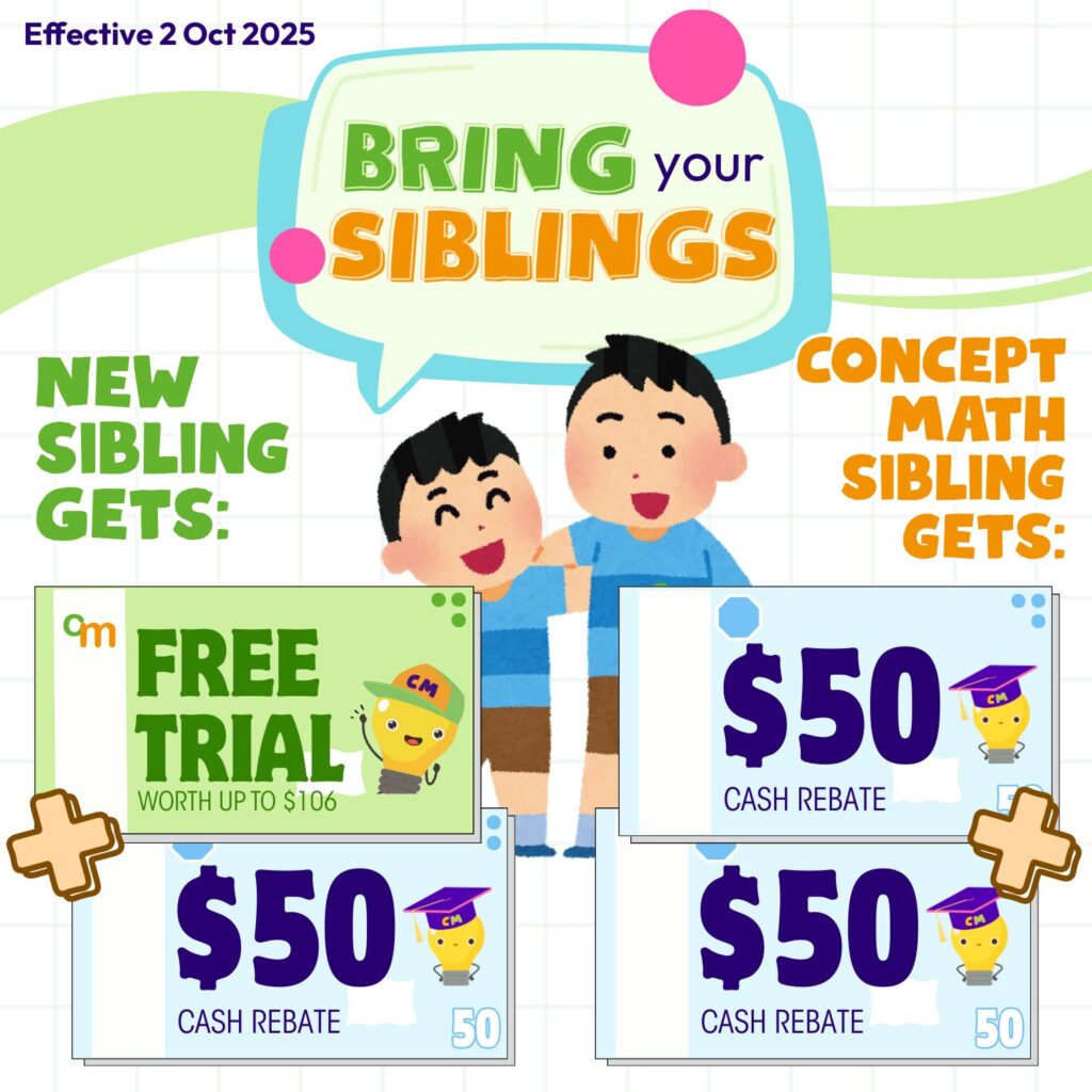 Concept Math 2026 Class Schedules — Primary 1 to Primary 6 Math tuition timetable in Singapore at Novena, Bukit Timah, Parkway Parade and Jurong centres. Small-group classes to secure your child’s spot for the new school year.